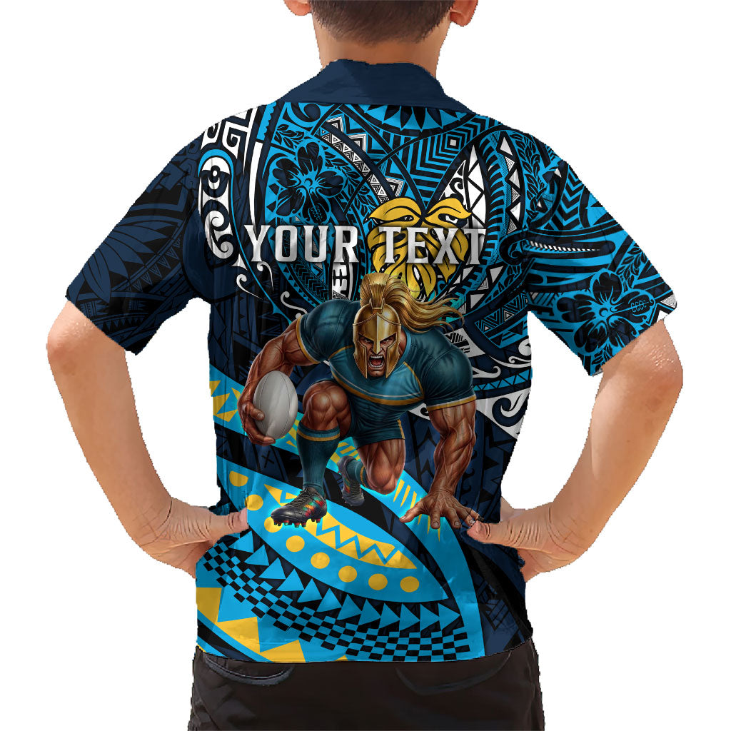 Personalised Gold Coast Titans Kid Hawaiian Shirt Polynesian Tribal Art Style With Spartan Titan Mascot
