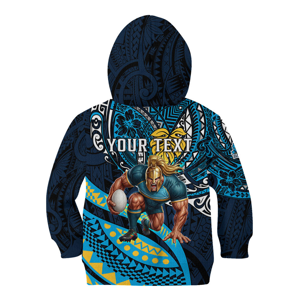 Personalised Gold Coast Titans Kid Hoodie Polynesian Tribal Art Style With Spartan Titan Mascot