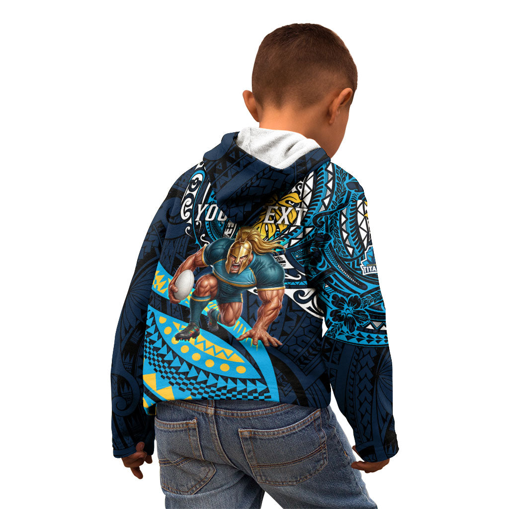 Personalised Gold Coast Titans Kid Hoodie Polynesian Tribal Art Style With Spartan Titan Mascot