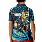 Personalised Gold Coast Titans Kid Polo Shirt Polynesian Tribal Art Style With Spartan Titan Mascot