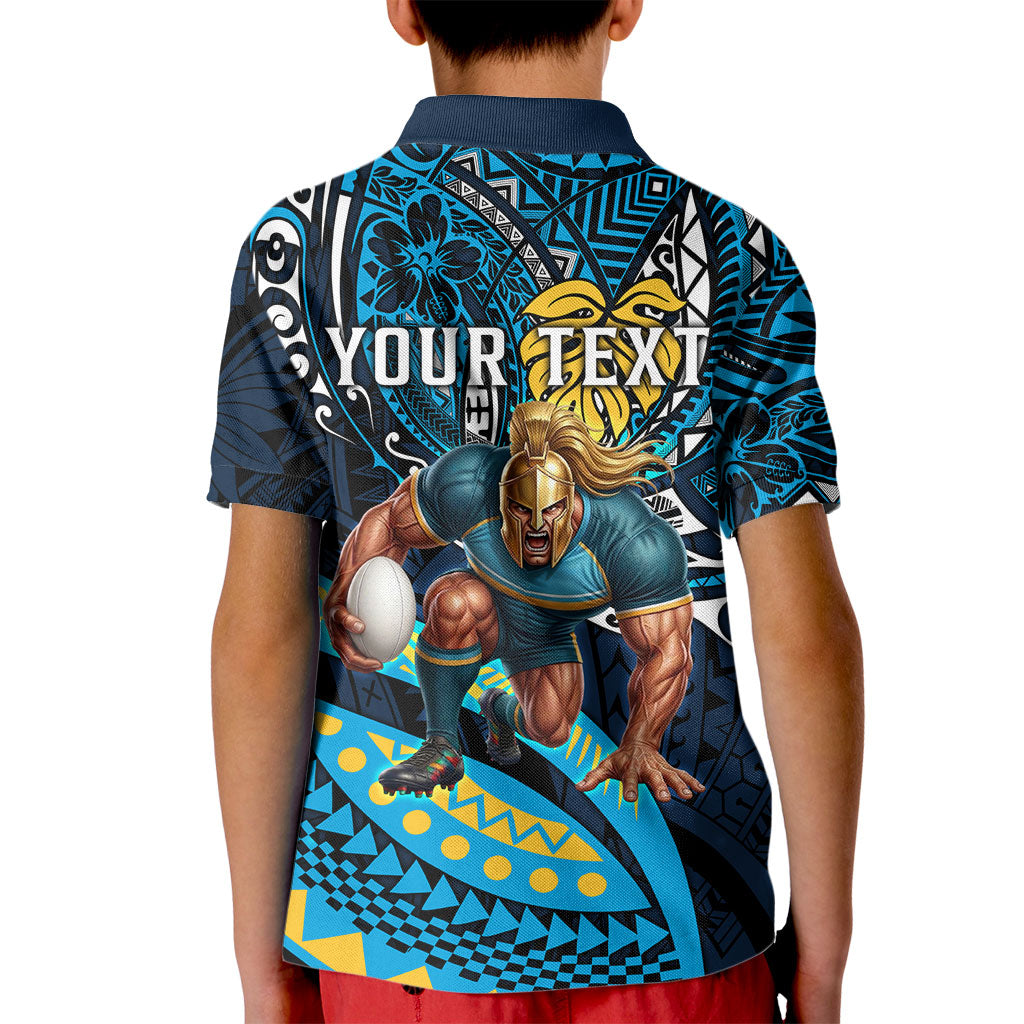 Personalised Gold Coast Titans Kid Polo Shirt Polynesian Tribal Art Style With Spartan Titan Mascot
