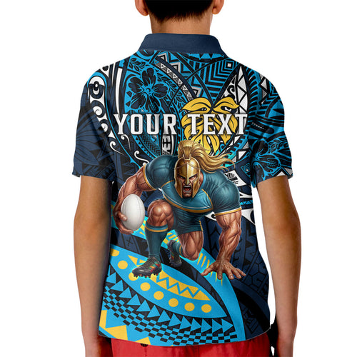 Personalised Gold Coast Titans Kid Polo Shirt Polynesian Tribal Art Style With Spartan Titan Mascot