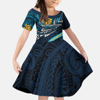 Personalised Gold Coast Titans Kid Short Sleeve Dress Polynesian Tribal Art Style With Spartan Titan Mascot
