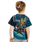 Personalised Gold Coast Titans Kid T Shirt Polynesian Tribal Art Style With Spartan Titan Mascot