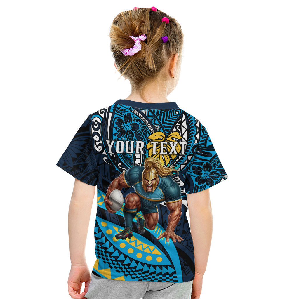 Personalised Gold Coast Titans Kid T Shirt Polynesian Tribal Art Style With Spartan Titan Mascot
