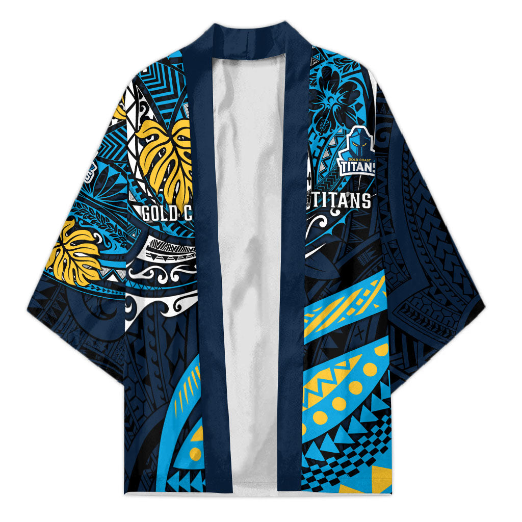 Personalised Gold Coast Titans Kimono Polynesian Tribal Art Style With Spartan Titan Mascot