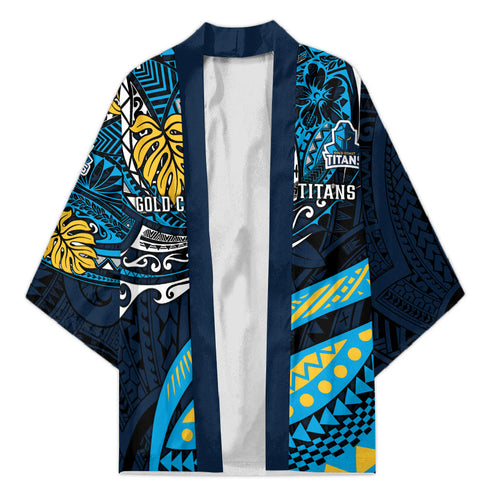 Personalised Gold Coast Titans Kimono Polynesian Tribal Art Style With Spartan Titan Mascot
