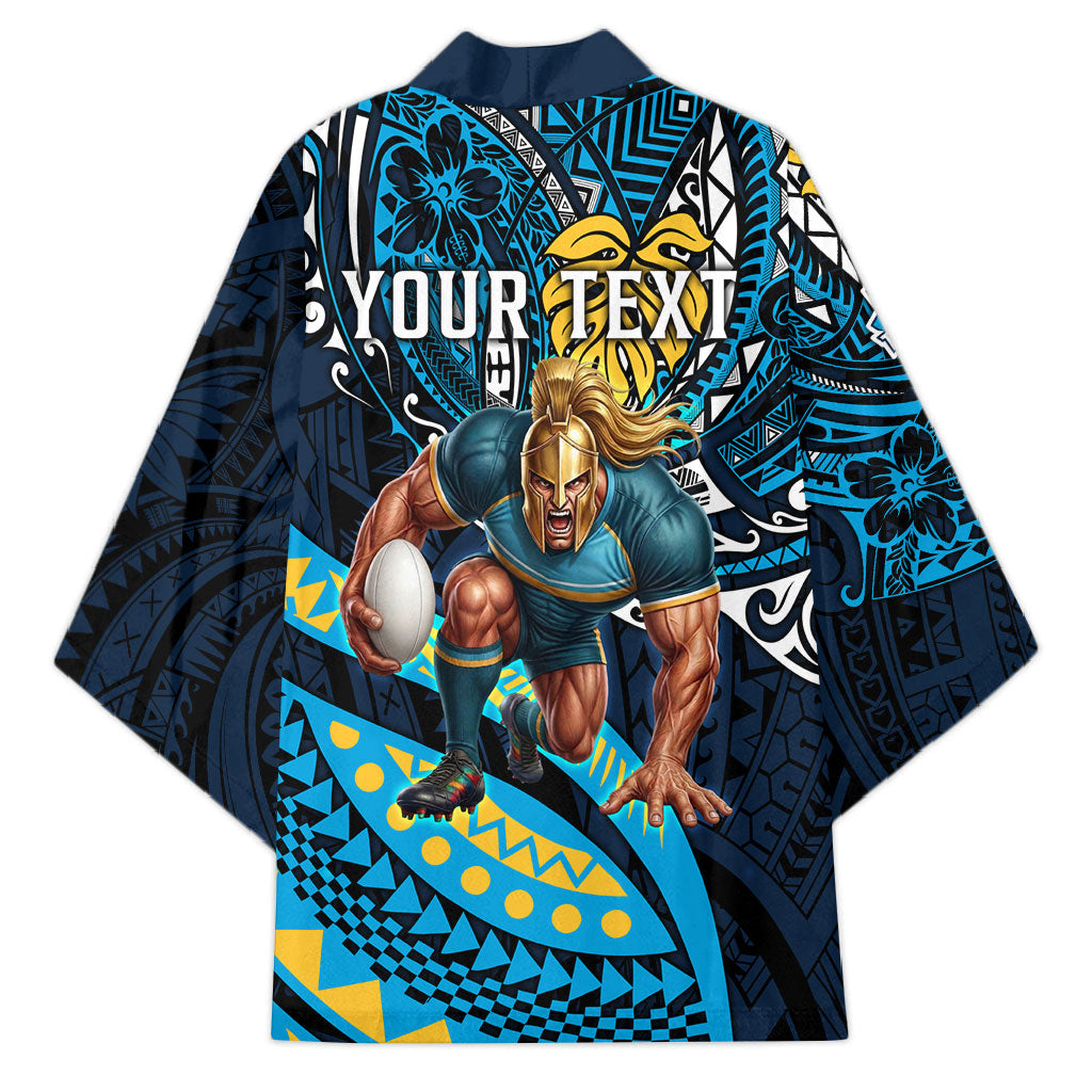 Personalised Gold Coast Titans Kimono Polynesian Tribal Art Style With Spartan Titan Mascot