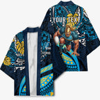 Personalised Gold Coast Titans Kimono Polynesian Tribal Art Style With Spartan Titan Mascot