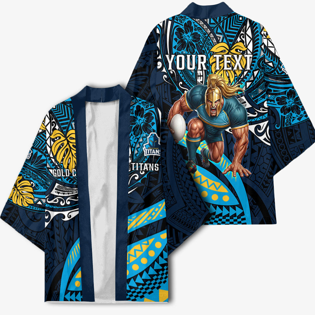 Personalised Gold Coast Titans Kimono Polynesian Tribal Art Style With Spartan Titan Mascot