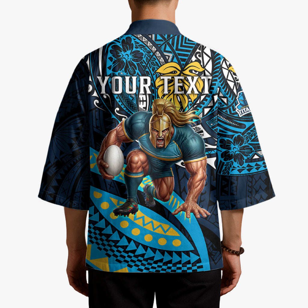 Personalised Gold Coast Titans Kimono Polynesian Tribal Art Style With Spartan Titan Mascot