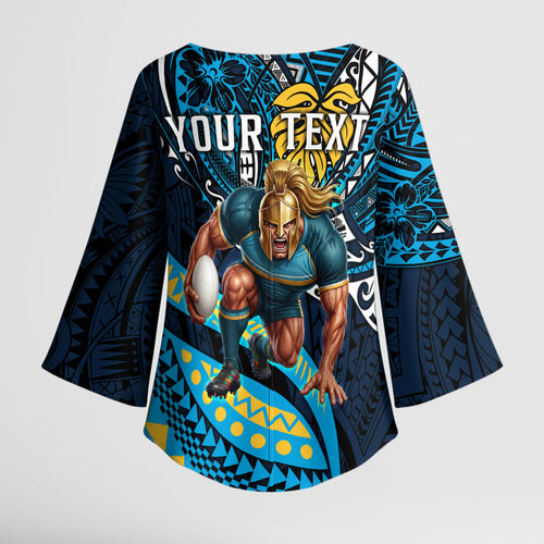 Personalised Gold Coast Titans Kimono Sleeve Blouse Polynesian Tribal Art Style With Spartan Titan Mascot