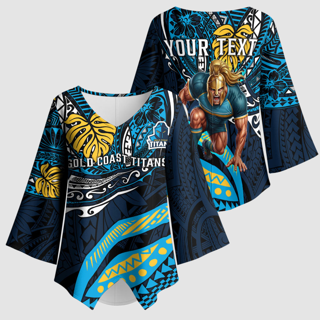 Personalised Gold Coast Titans Kimono Sleeve Blouse Polynesian Tribal Art Style With Spartan Titan Mascot