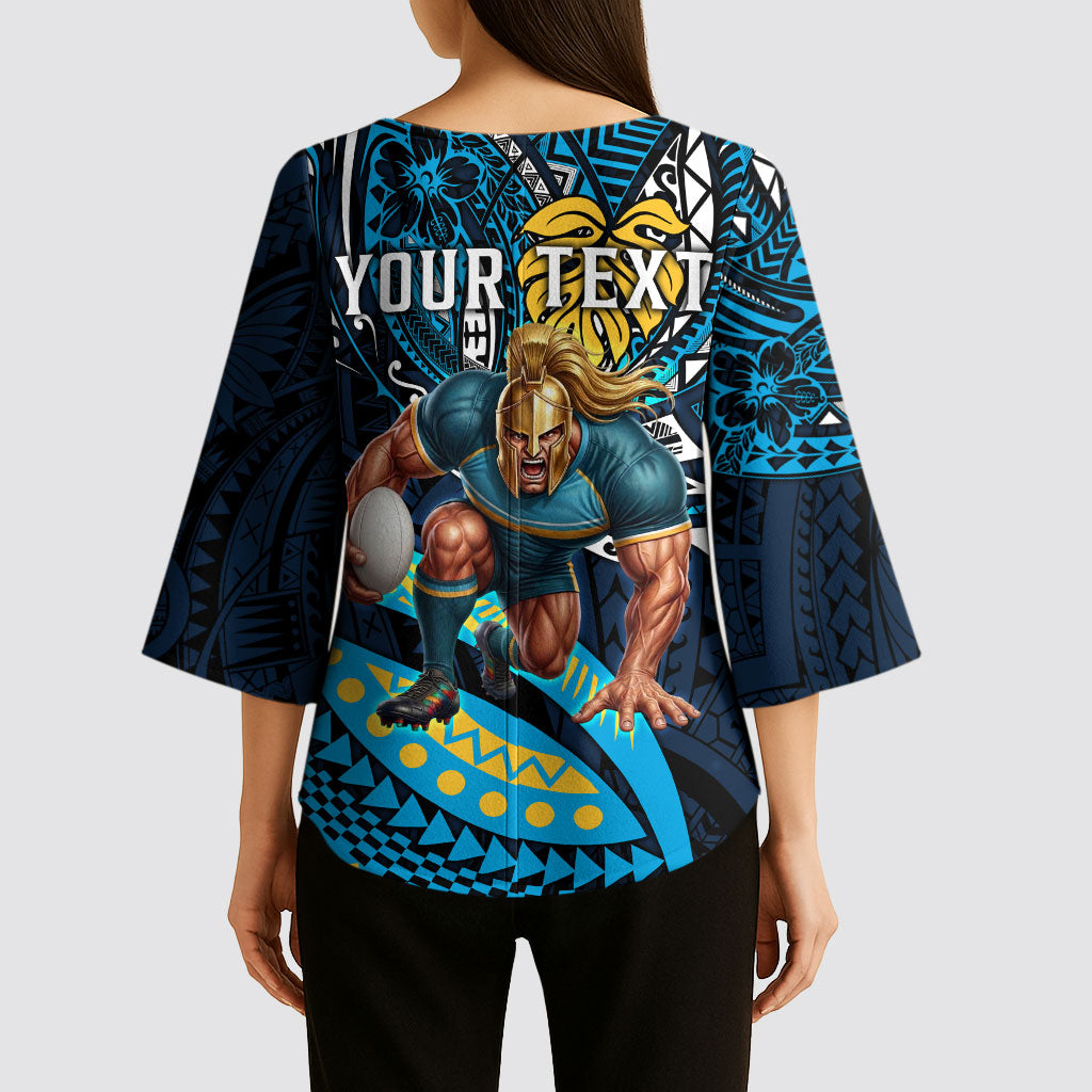 Personalised Gold Coast Titans Kimono Sleeve Blouse Polynesian Tribal Art Style With Spartan Titan Mascot