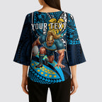 Personalised Gold Coast Titans Kimono Sleeve Blouse Polynesian Tribal Art Style With Spartan Titan Mascot