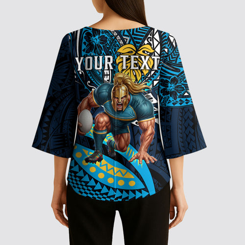 Personalised Gold Coast Titans Kimono Sleeve Blouse Polynesian Tribal Art Style With Spartan Titan Mascot