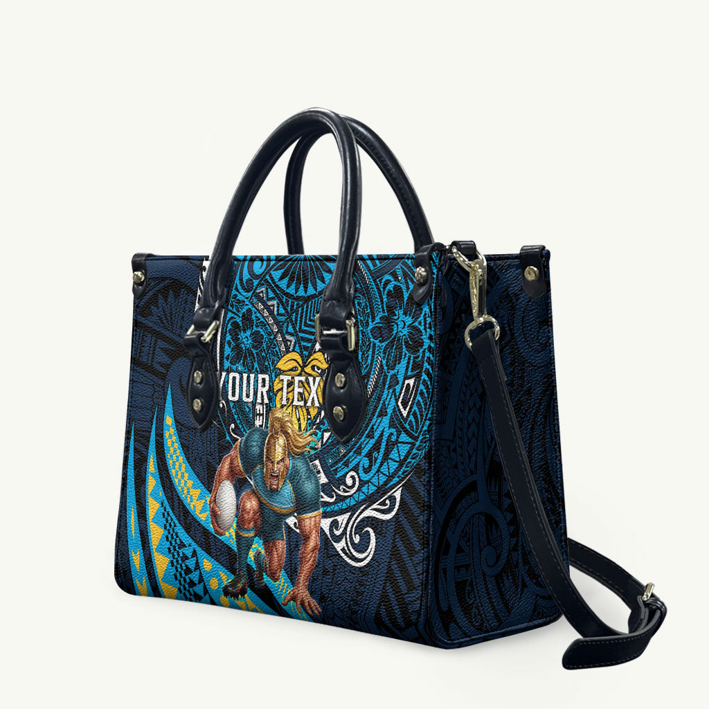 Personalised Gold Coast Titans Leather Bag Polynesian Tribal Art Style With Spartan Titan Mascot