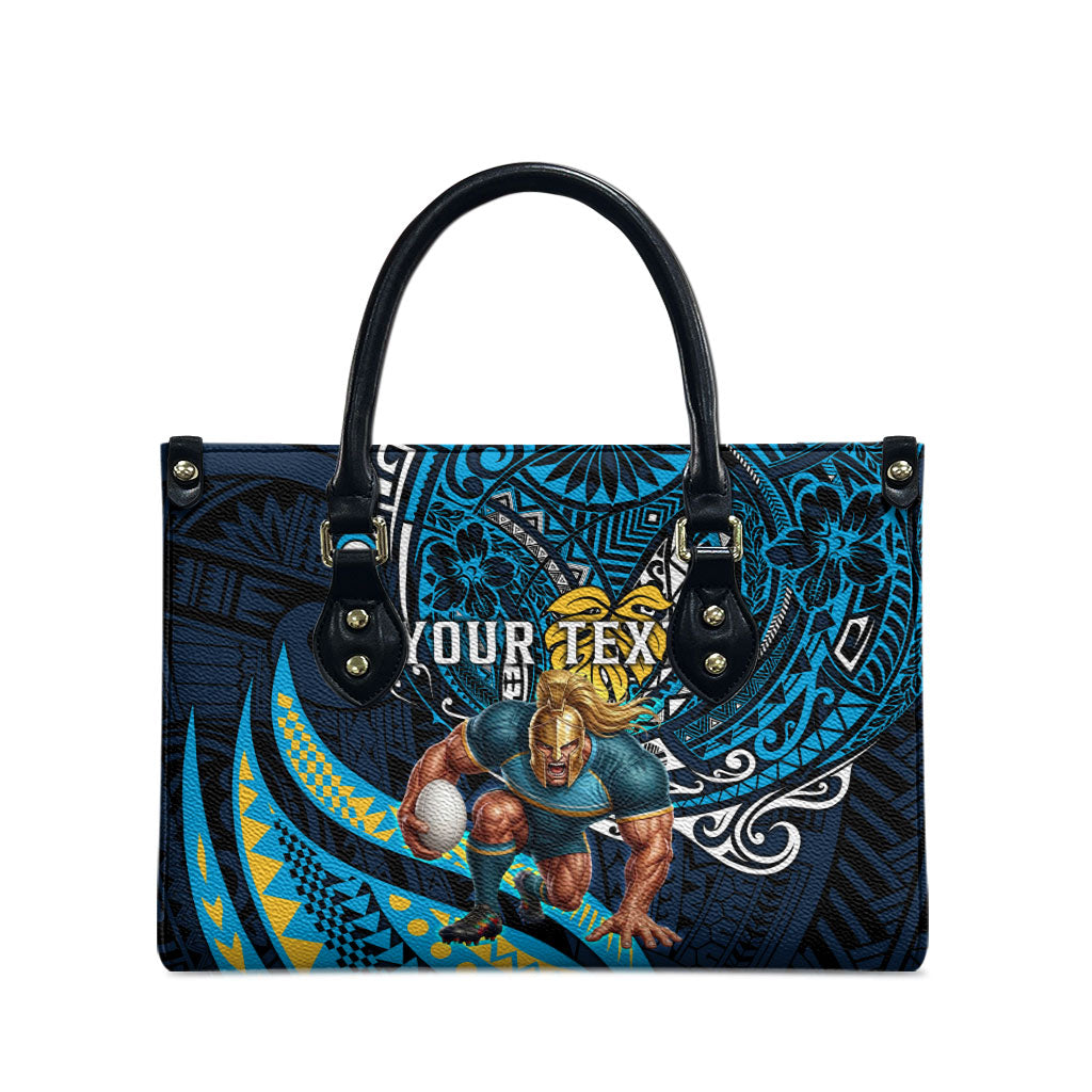 Personalised Gold Coast Titans Leather Bag Polynesian Tribal Art Style With Spartan Titan Mascot