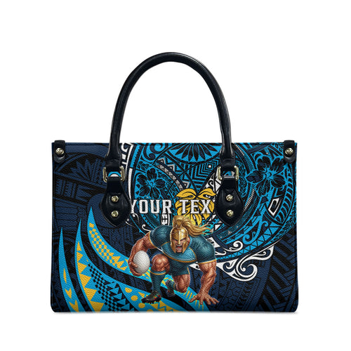 Personalised Gold Coast Titans Leather Bag Polynesian Tribal Art Style With Spartan Titan Mascot