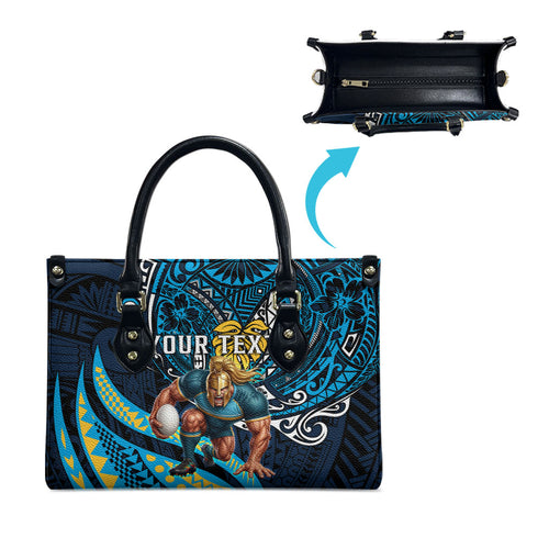 Personalised Gold Coast Titans Leather Bag Polynesian Tribal Art Style With Spartan Titan Mascot
