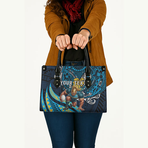 Personalised Gold Coast Titans Leather Bag Polynesian Tribal Art Style With Spartan Titan Mascot