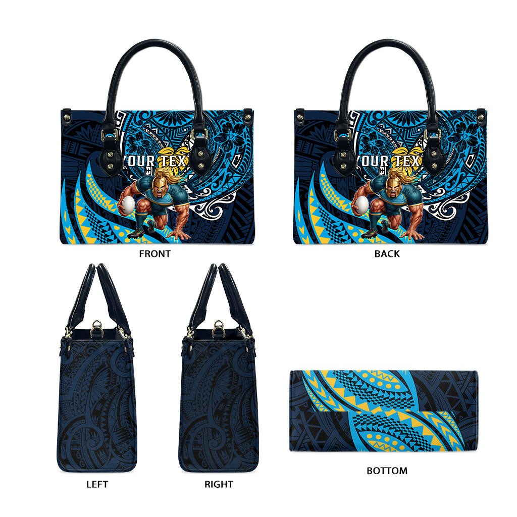 Personalised Gold Coast Titans Leather Bag Polynesian Tribal Art Style With Spartan Titan Mascot