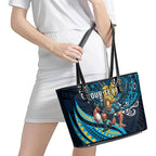 Personalised Gold Coast Titans Leather Tote Bag Polynesian Tribal Art Style With Spartan Titan Mascot