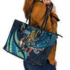 Personalised Gold Coast Titans Leather Tote Bag Polynesian Tribal Art Style With Spartan Titan Mascot