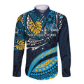 Personalised Gold Coast Titans Long Sleeve Button Shirt Polynesian Tribal Art Style With Spartan Titan Mascot