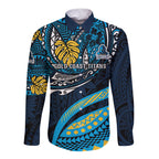 Personalised Gold Coast Titans Long Sleeve Button Shirt Polynesian Tribal Art Style With Spartan Titan Mascot