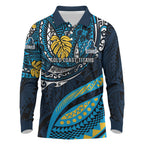 Personalised Gold Coast Titans Long Sleeve Polo Shirt Polynesian Tribal Art Style With Spartan Titan Mascot