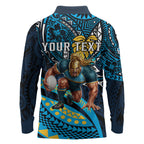 Personalised Gold Coast Titans Long Sleeve Polo Shirt Polynesian Tribal Art Style With Spartan Titan Mascot