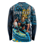 Personalised Gold Coast Titans Long Sleeve Shirt Polynesian Tribal Art Style With Spartan Titan Mascot