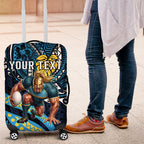 Personalised Gold Coast Titans Luggage Cover Polynesian Tribal Art Style With Spartan Titan Mascot
