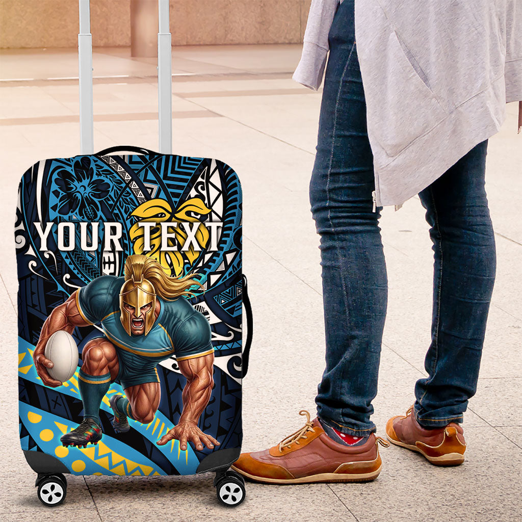 Personalised Gold Coast Titans Luggage Cover Polynesian Tribal Art Style With Spartan Titan Mascot