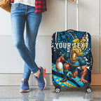 Personalised Gold Coast Titans Luggage Cover Polynesian Tribal Art Style With Spartan Titan Mascot