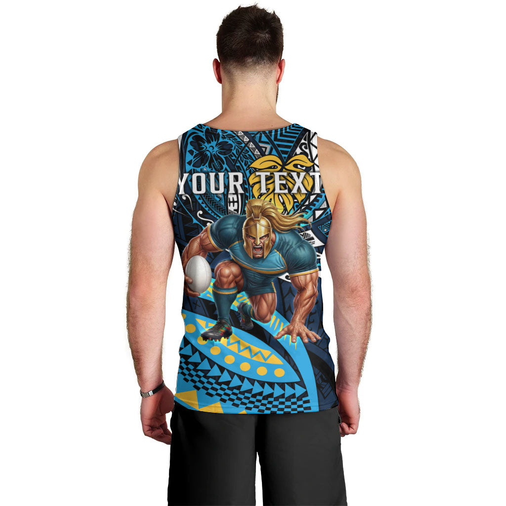 Personalised Gold Coast Titans Men Tank Top Polynesian Tribal Art Style With Spartan Titan Mascot