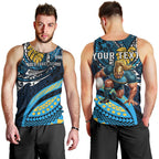 Personalised Gold Coast Titans Men Tank Top Polynesian Tribal Art Style With Spartan Titan Mascot