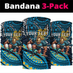 Personalised Gold Coast Titans Neck Gaiter Polynesian Tribal Art Style With Spartan Titan Mascot