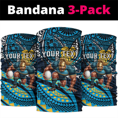 Personalised Gold Coast Titans Neck Gaiter Polynesian Tribal Art Style With Spartan Titan Mascot