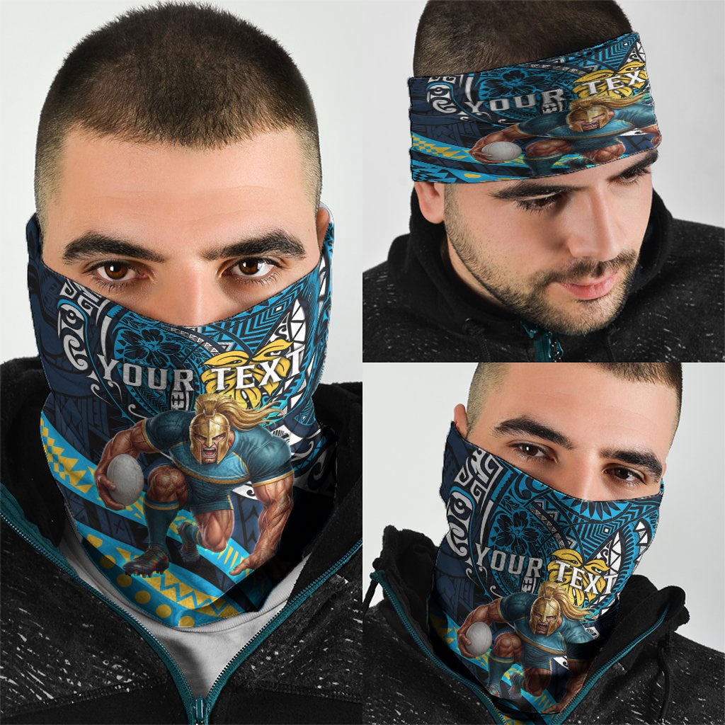 Personalised Gold Coast Titans Neck Gaiter Polynesian Tribal Art Style With Spartan Titan Mascot