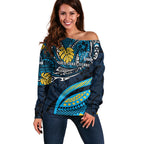 Personalised Gold Coast Titans Off Shoulder Sweater Polynesian Tribal Art Style With Spartan Titan Mascot