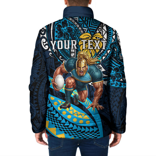 Personalised Gold Coast Titans Padded Jacket Polynesian Tribal Art Style With Spartan Titan Mascot