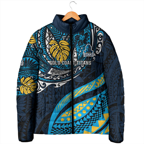 Personalised Gold Coast Titans Padded Jacket Polynesian Tribal Art Style With Spartan Titan Mascot