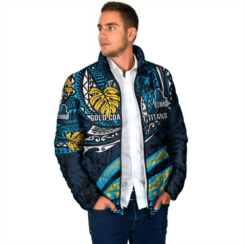 Personalised Gold Coast Titans Padded Jacket Polynesian Tribal Art Style With Spartan Titan Mascot