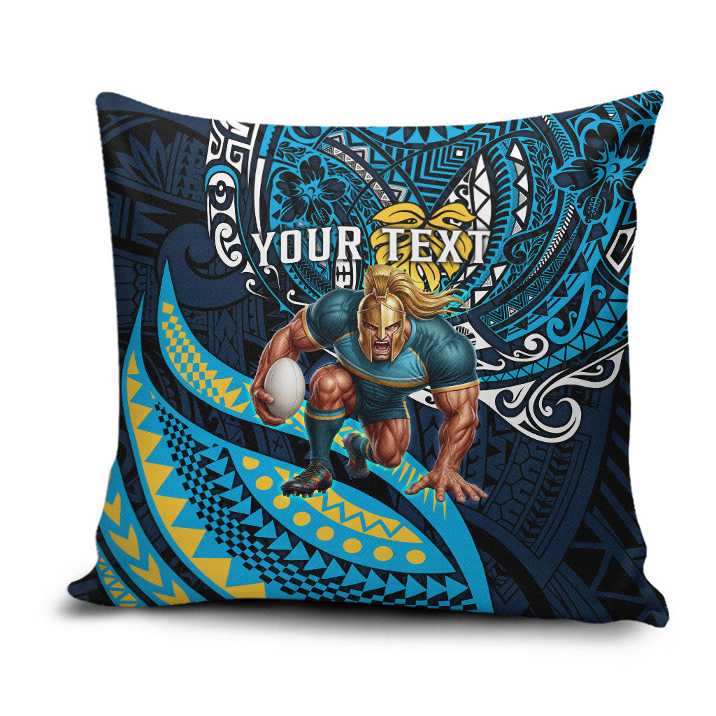 Personalised Gold Coast Titans Pillow Cover Polynesian Tribal Art Style With Spartan Titan Mascot