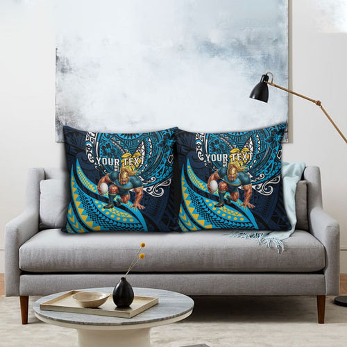 Personalised Gold Coast Titans Pillow Cover Polynesian Tribal Art Style With Spartan Titan Mascot