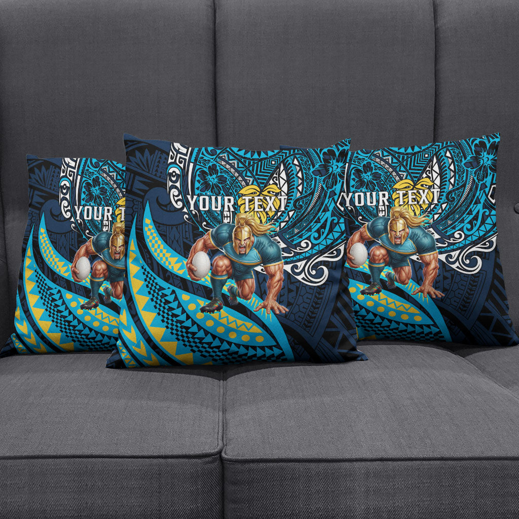 Personalised Gold Coast Titans Pillow Cover Polynesian Tribal Art Style With Spartan Titan Mascot