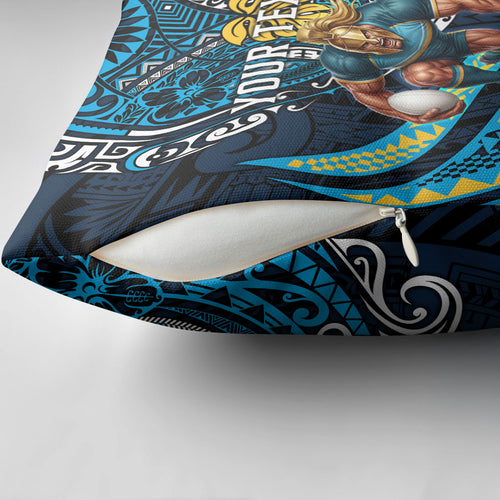 Personalised Gold Coast Titans Pillow Cover Polynesian Tribal Art Style With Spartan Titan Mascot