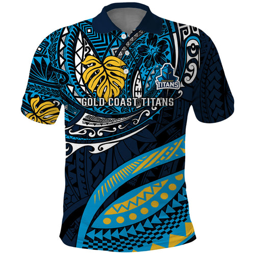 Personalised Gold Coast Titans Polo Shirt Polynesian Tribal Art Style With Spartan Titan Mascot
